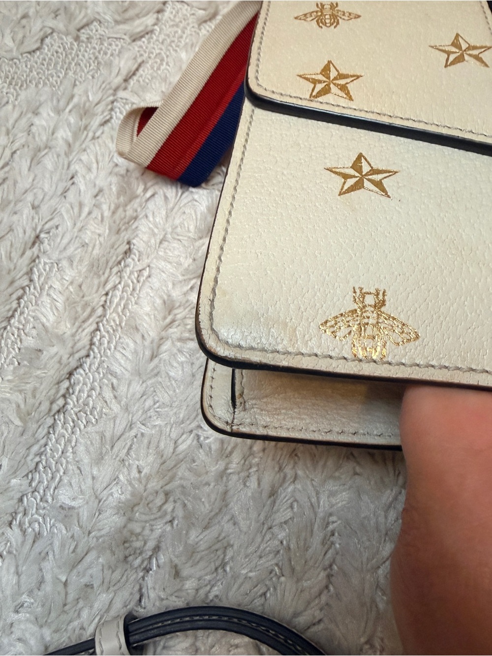 Gucci Sylvie Crossbody with Gold Star & Bee and Red-Blue Stripe strap - Picture 12 of 16